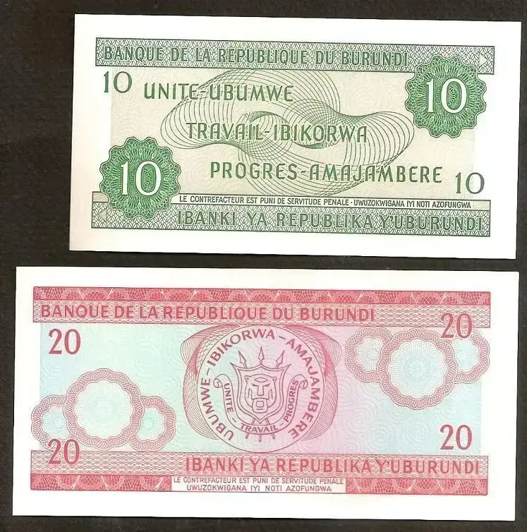 Colección Billetes De Burundi 10 Y 20 Francs Unc - 2