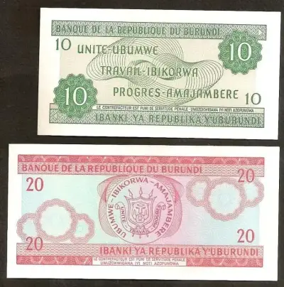 Colección Billetes De Burundi 10 Y 20 Francs Unc - miniatura 2
