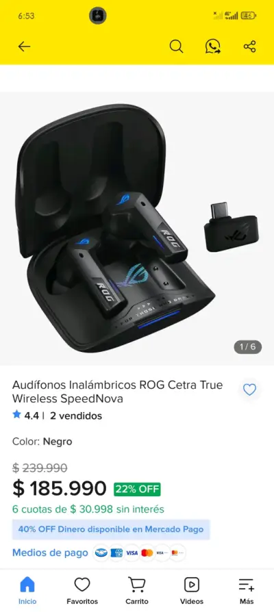 Audífonos inalámbricos ROG negros - miniatura 6