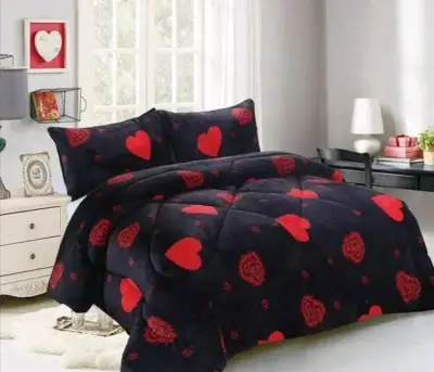 Juego de cama negro con corazones rojos - miniatura 1