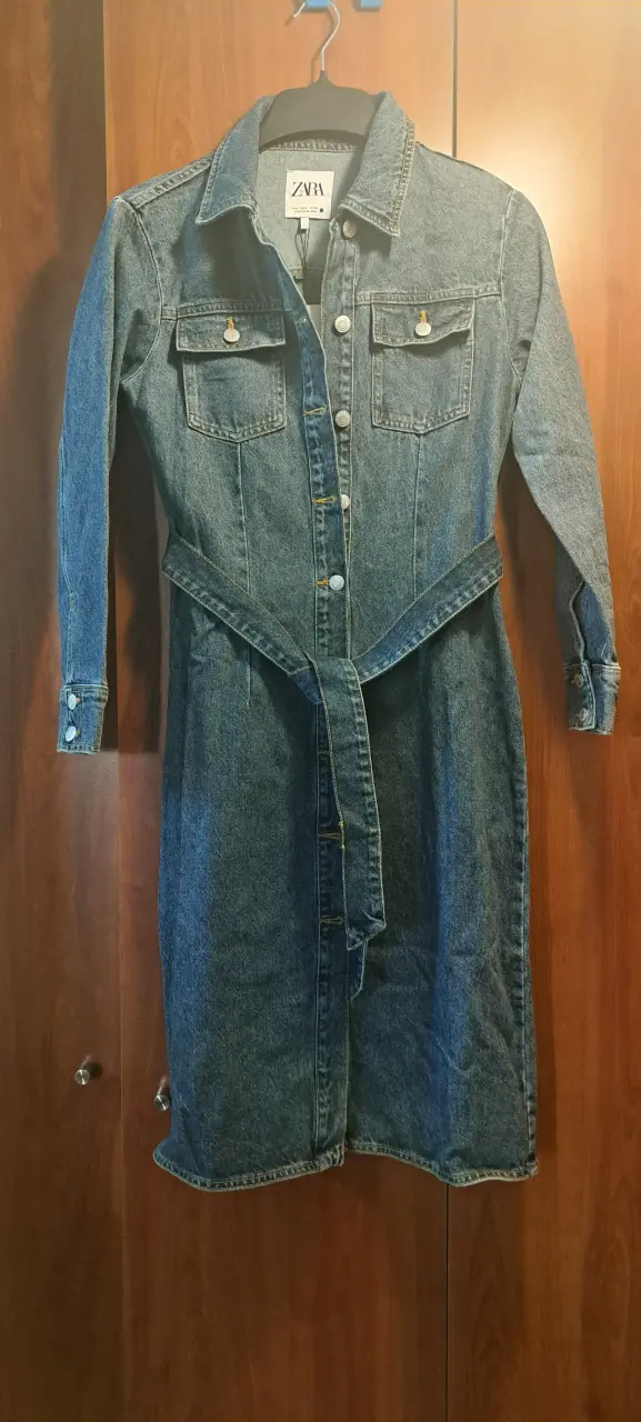 Vestido denim con cinturón - 1