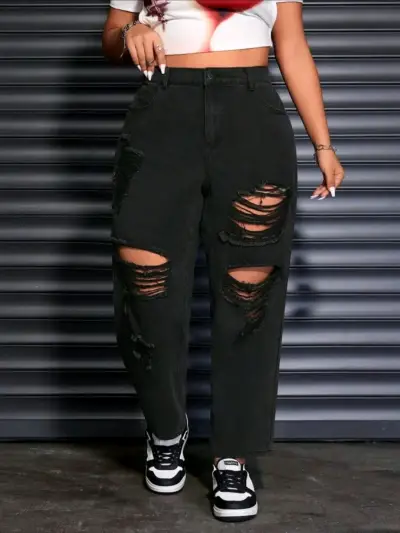 Jeans negros desgastados mujer - miniatura 1