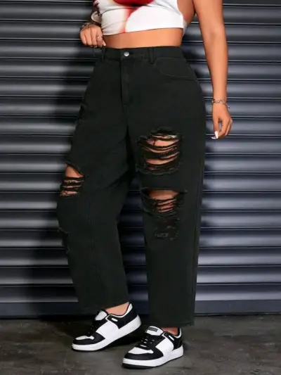 Jeans negros desgastados mujer - miniatura 3