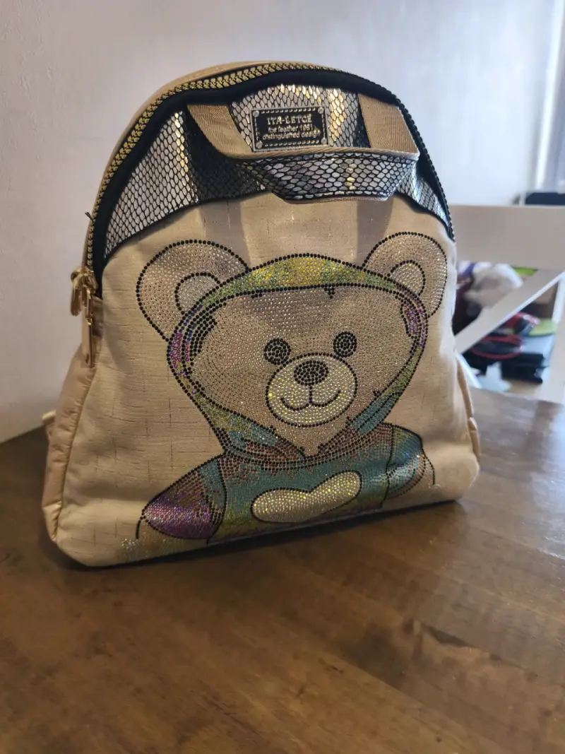 Mochila beige diseño de oso - 2