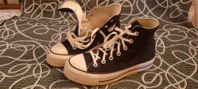 Zapatillas negras de lona con plataforma - miniatura 1