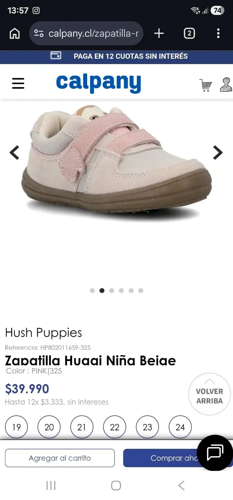 Zapatilla niña color rosa