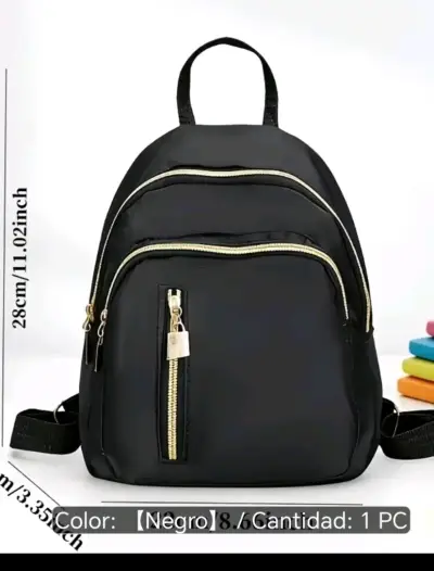 Mochila negra pequeña con cremalleras doradas - miniatura 1