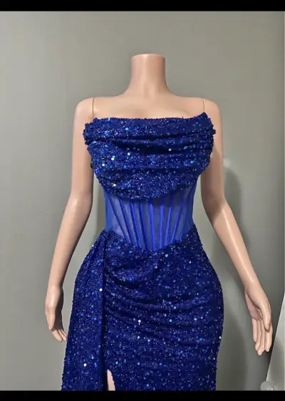 Vestido azul brillante de gala largo - miniatura 1