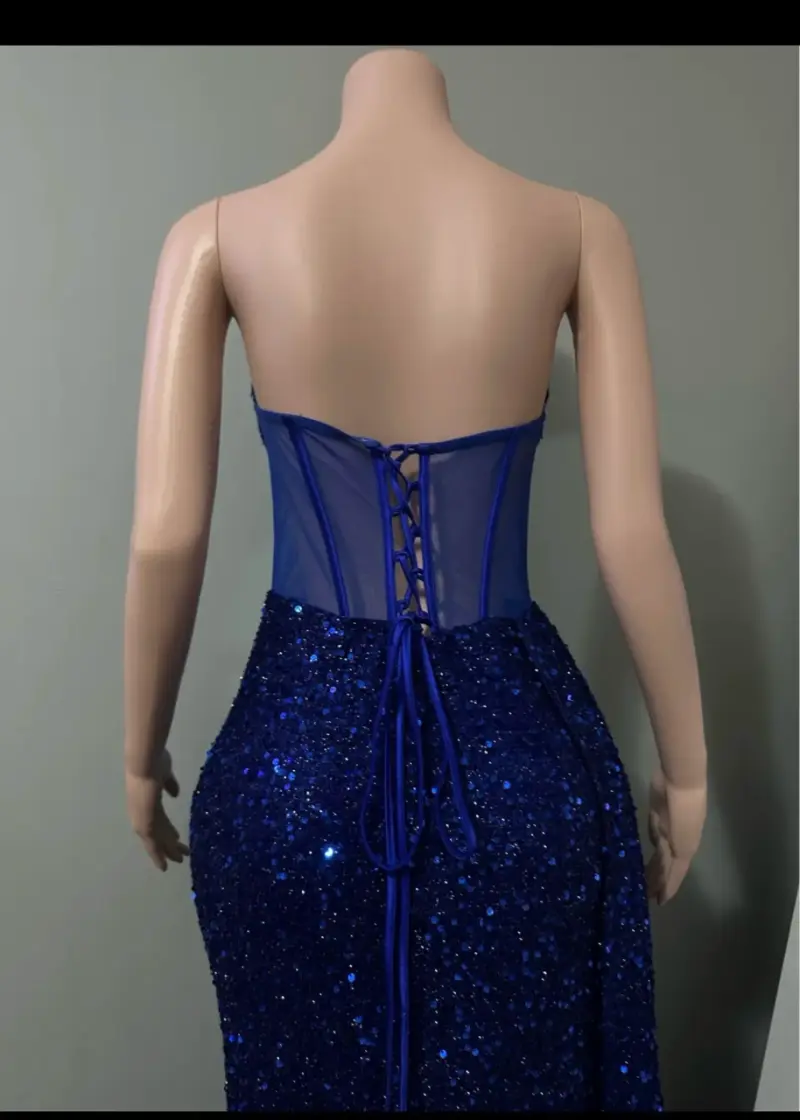Vestido azul brillante de gala largo - 2
