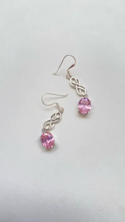Aros de plata 925 con cristal rosado - miniatura 1