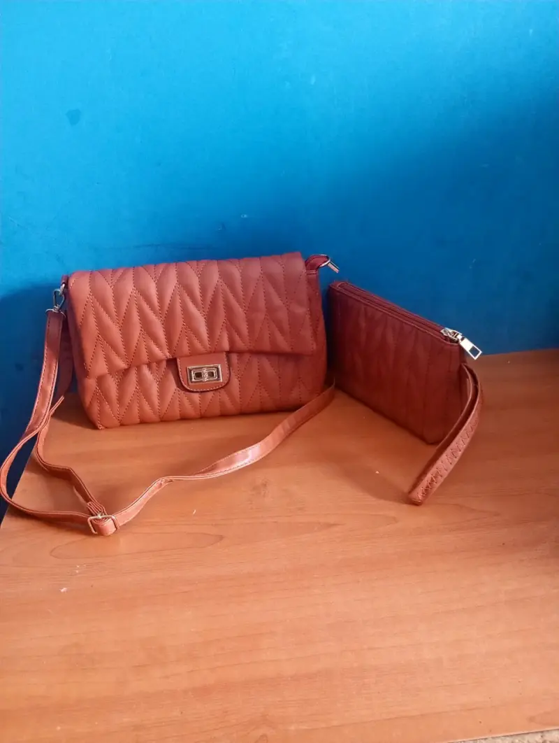 Set de bolso y cartera marrón