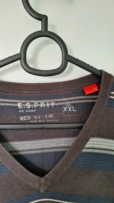 Suéter Esprit gris a rayas cuello V - miniatura 2