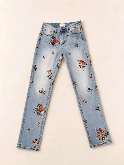 Jeans bordados de tiro alto driftwood - miniatura 1