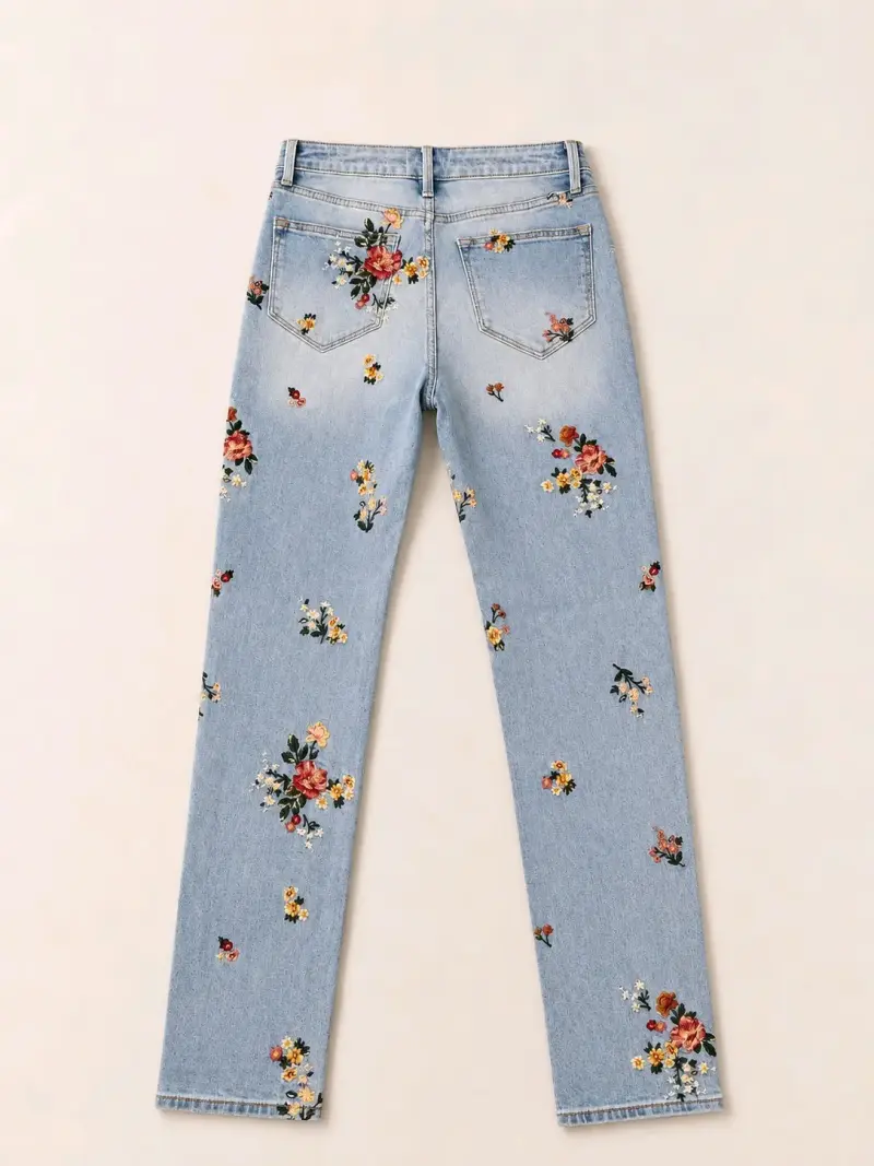 Jeans bordados de tiro alto driftwood - 2