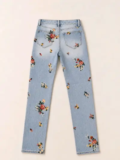 Jeans bordados de tiro alto driftwood - miniatura 2