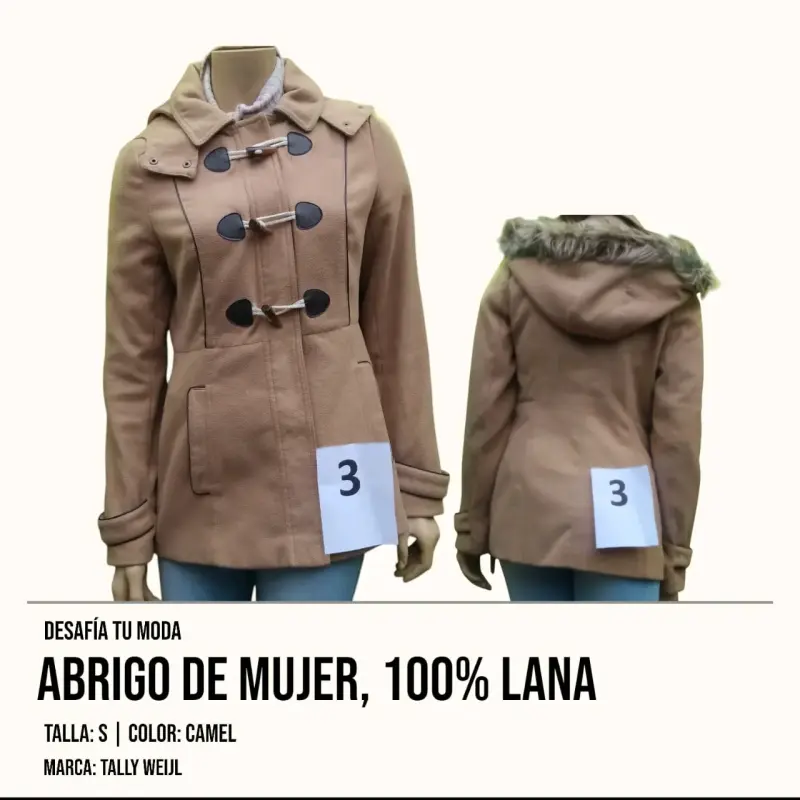 Abrigo camel de lana con capucha