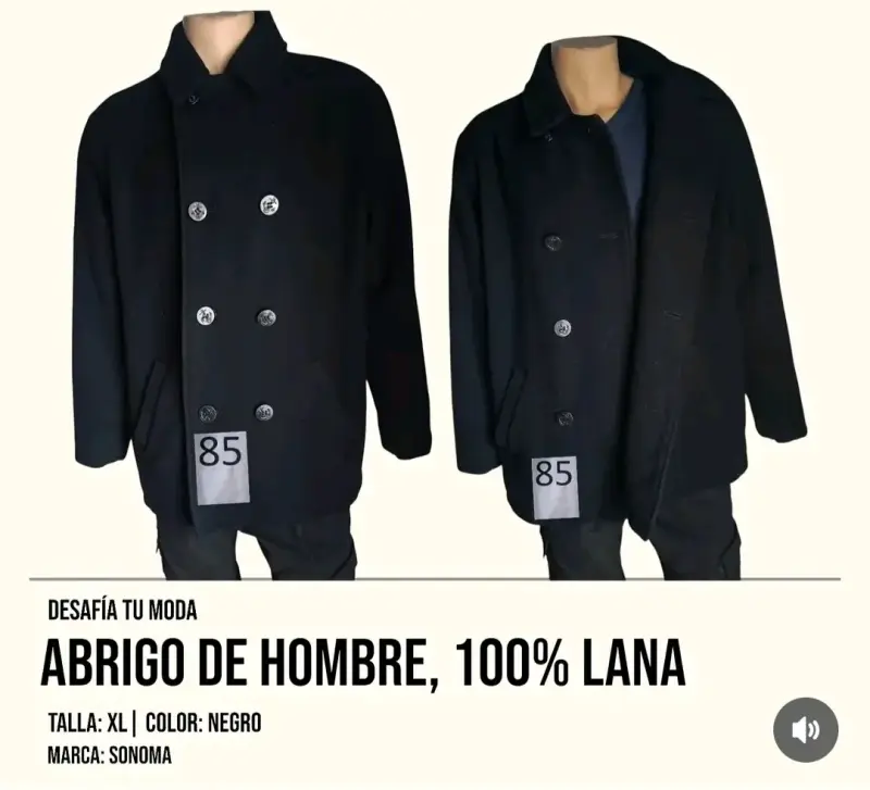 Abrigo de hombre negro lana 100%