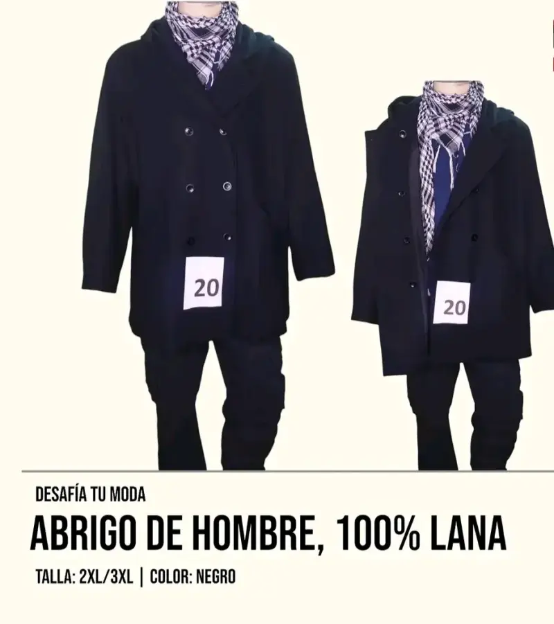 Abrigo negro hombre lana 100% Talla 2XL