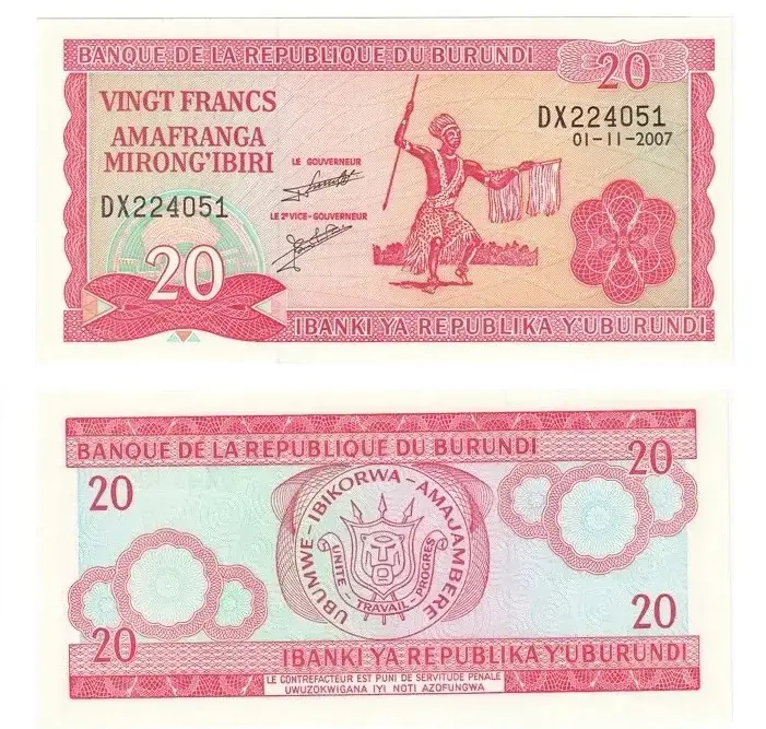 Billete De Burundi 20 Francs Año 2007 Unc Nuevo