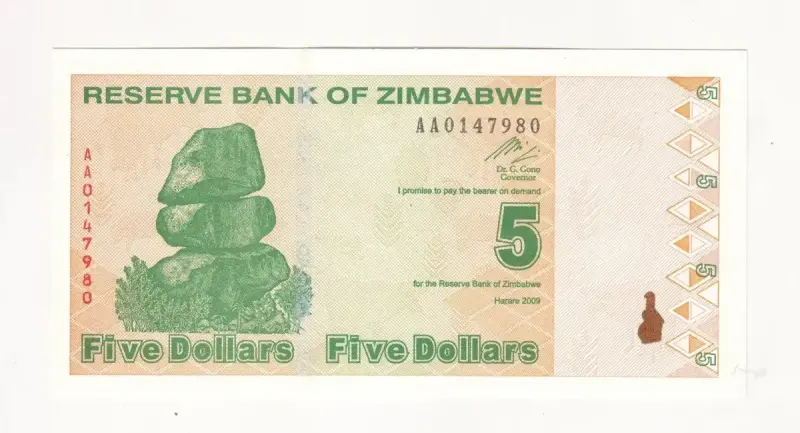 Billete De Zimbabwe 5 Dolares 2009 - 1