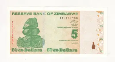 Billete De Zimbabwe 5 Dolares 2009 - miniatura 1