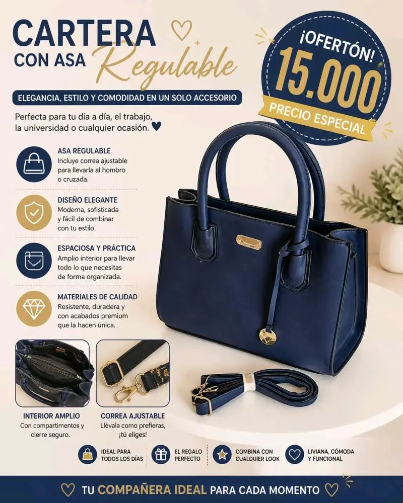 Cartera con asa regulable azul