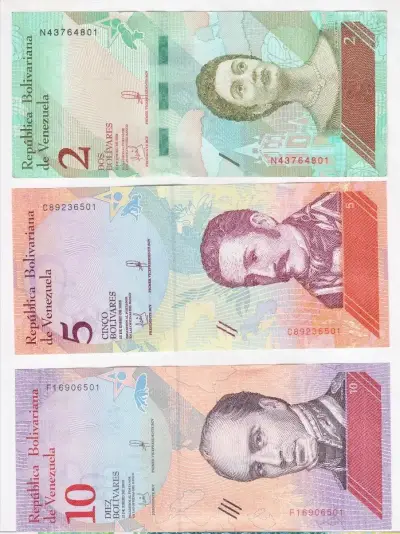Colección 3 Billetes Venezuela 2 5 10 Bolivares - miniatura 1