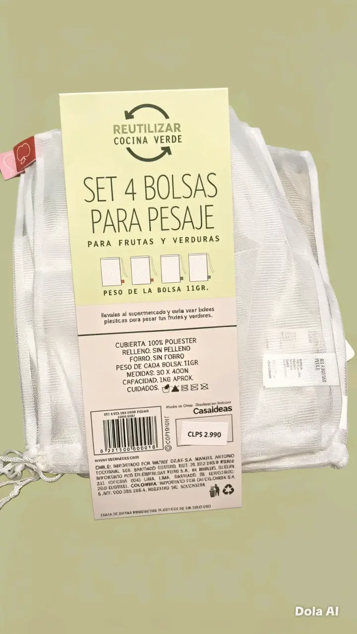 Set 4 bolsas reutilizables pesaje