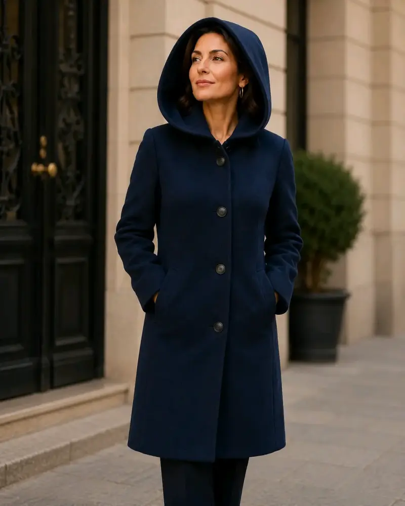 Abrigo azul con capucha