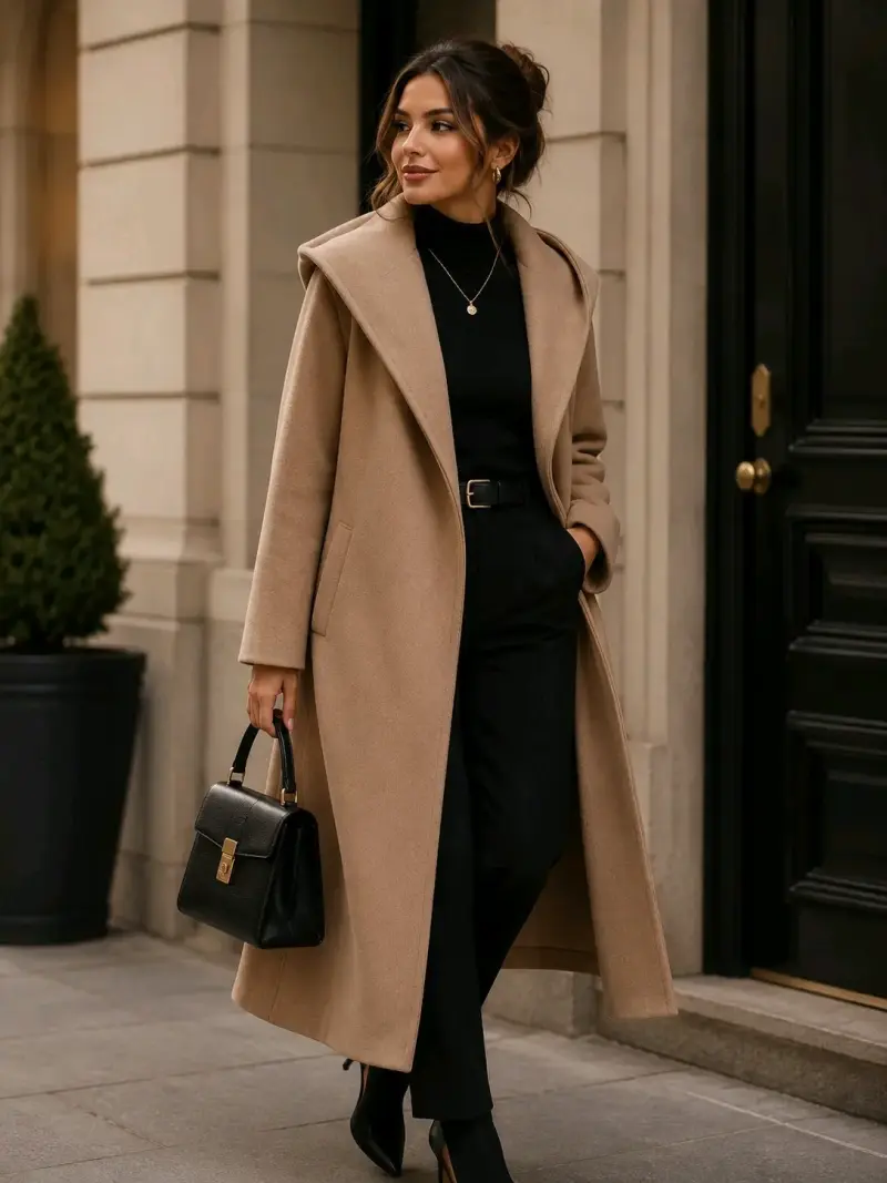Abrigo beige con capucha