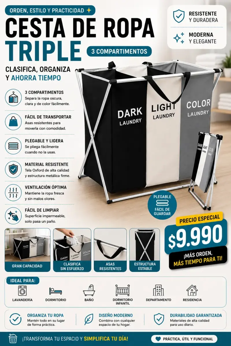 Cesta de ropa triple