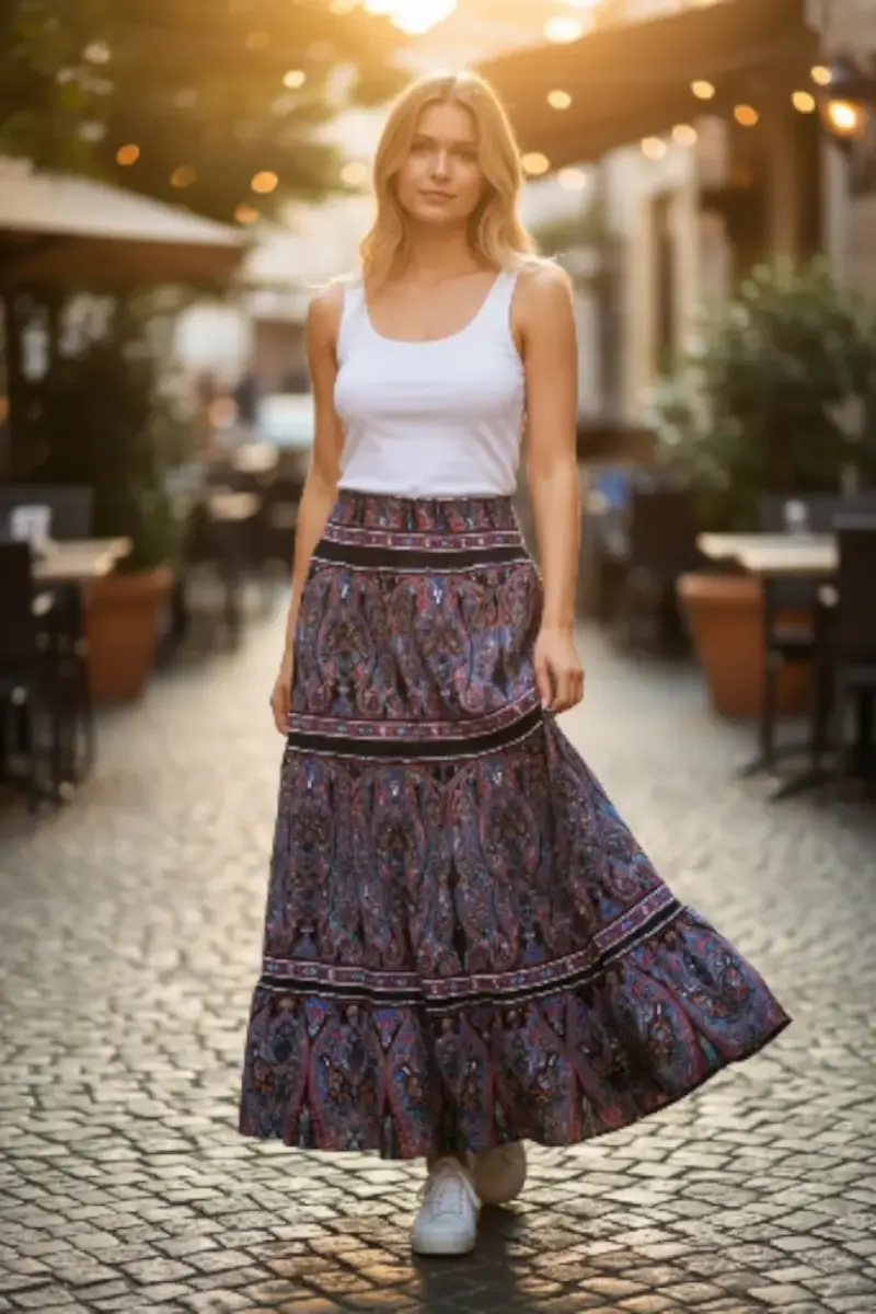 Falda larga con estampado bohemio