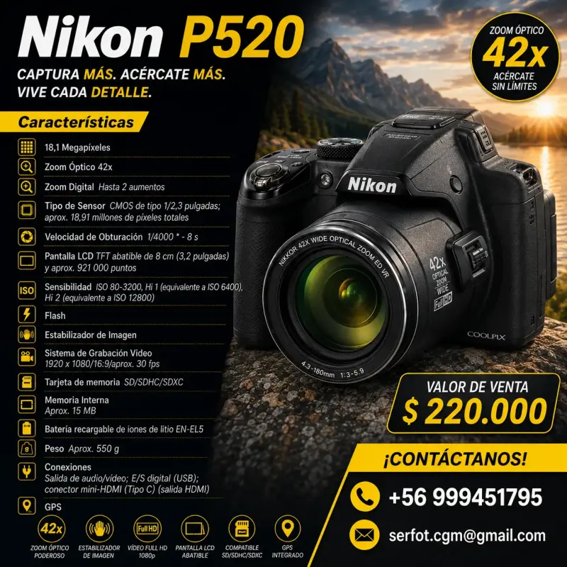 Cámara Nikon P520 18.1 MP
