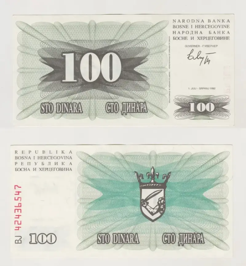 Billete De Bosnia 100 Dinara Año 1992