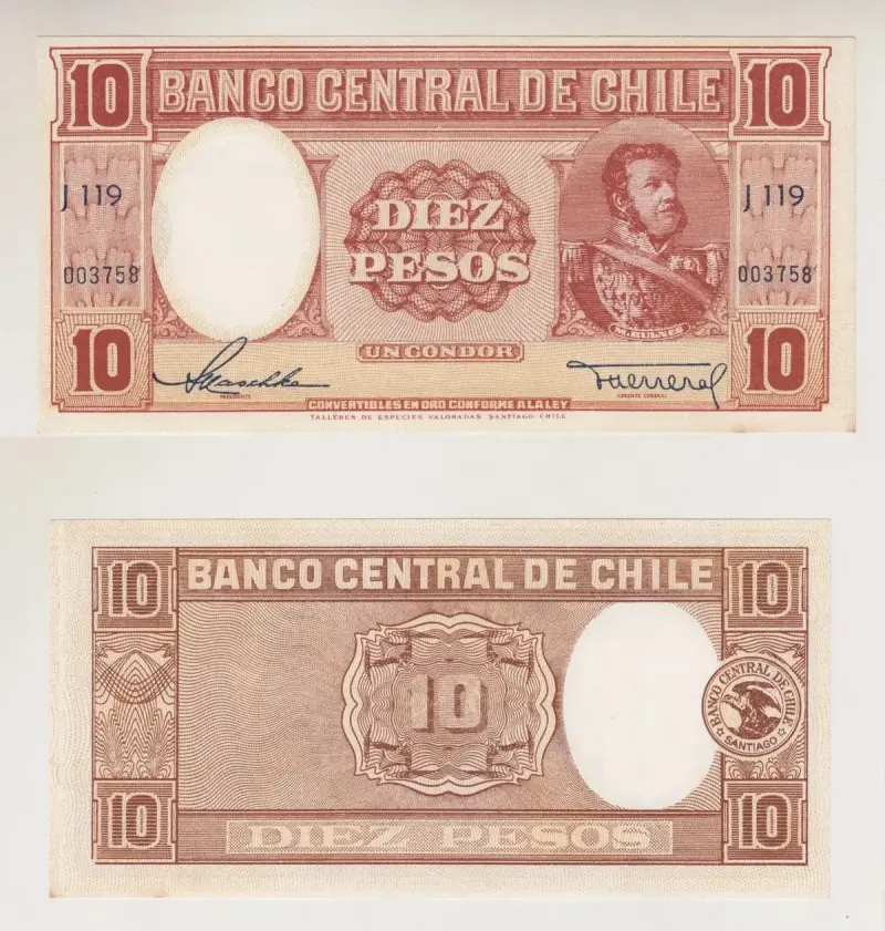 Billete Chile $10 Maschke Herrera Talleres Especie
