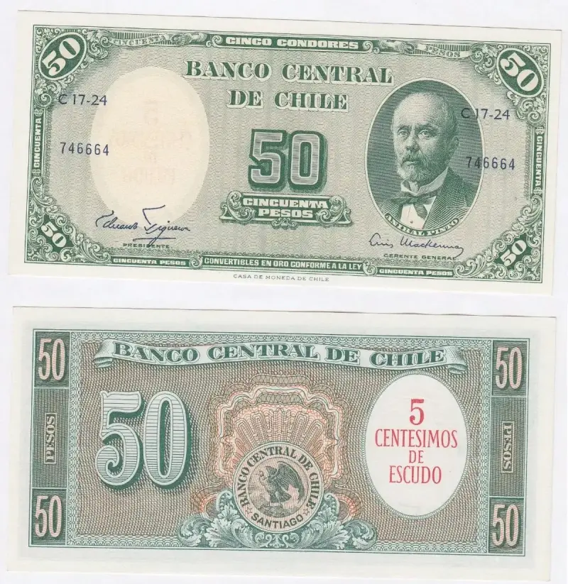 Billete Chile 50 / 5 Cts Escudos Figueroa Mackenna