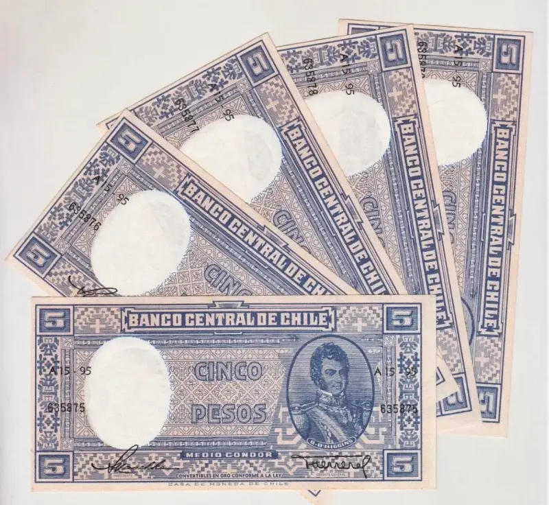 Billete Chile 5 Pesos Maschke Herrera A15 Unc Cm - 1