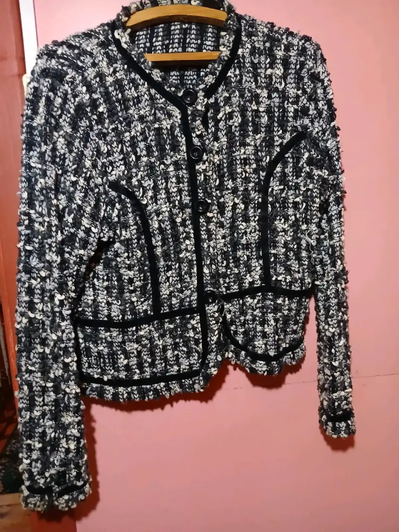 Chaqueta tejida blanco y negro - 3