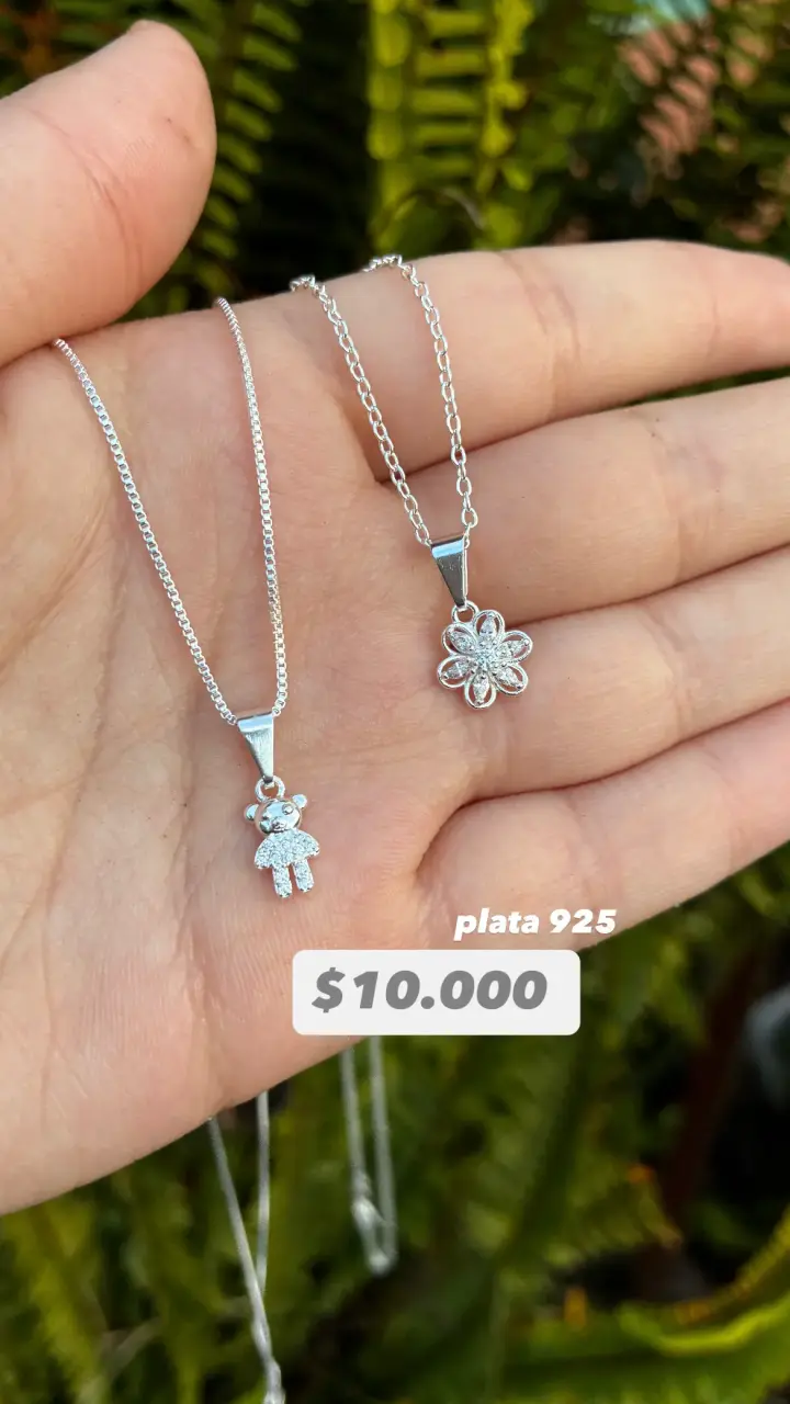 Colgantes de plata 925 diseño osito y flor
