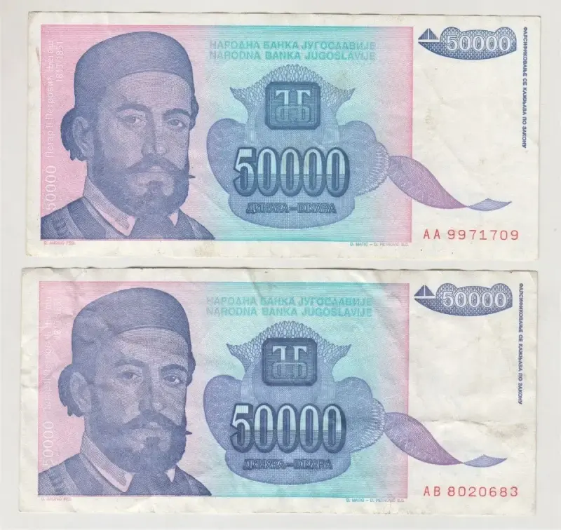 Billete Yugoslavia 50000 Dinara 1993 - 1