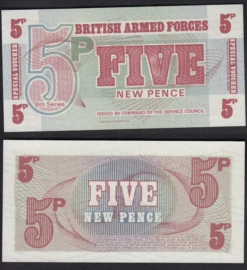 Billete Inglaterra British Armed 5 Pence Unc