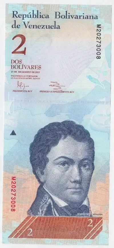Billete Venezuela 2 Bolivares 27 Dic 2012 Unc Nuev - miniatura 1