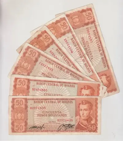 Billete Bolivia 50 Bolivianos 1962 Tiahuanacu - miniatura 2