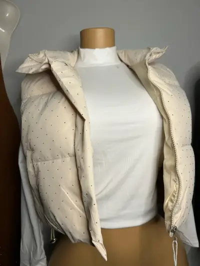 NUEVAS puffa brillo negro/crema/chocolate - miniatura 2