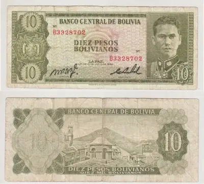 Billete Bolivia 10 Bolivianos 1962 Usado - miniatura 1