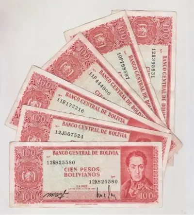 Billete Bolivia 100 Bolivianos 1962 Serie Negra - miniatura 1