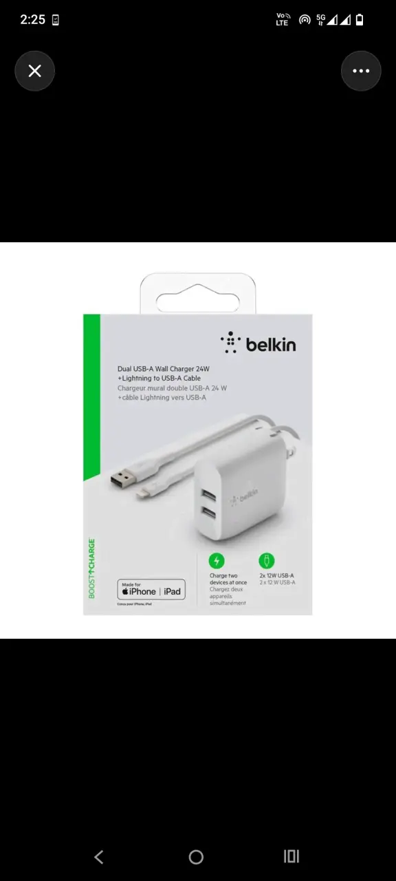 Cargador EEUU ORIGINAL USB-C doble 24W Belkin - 1