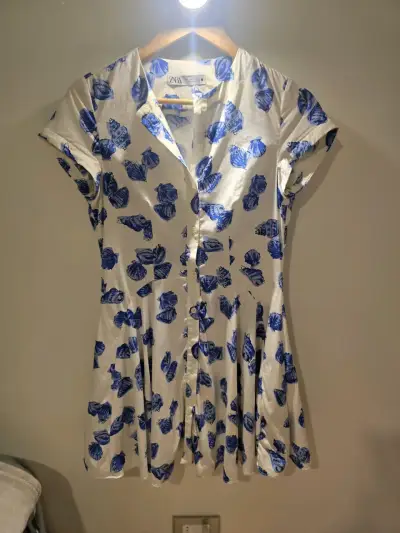 Vestido Zara blanco con estampado azul - miniatura 3