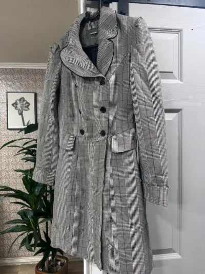 Abrigo a cuadros gris para mujer - miniatura 1