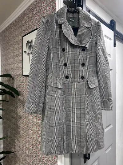Abrigo a cuadros gris para mujer - miniatura 2